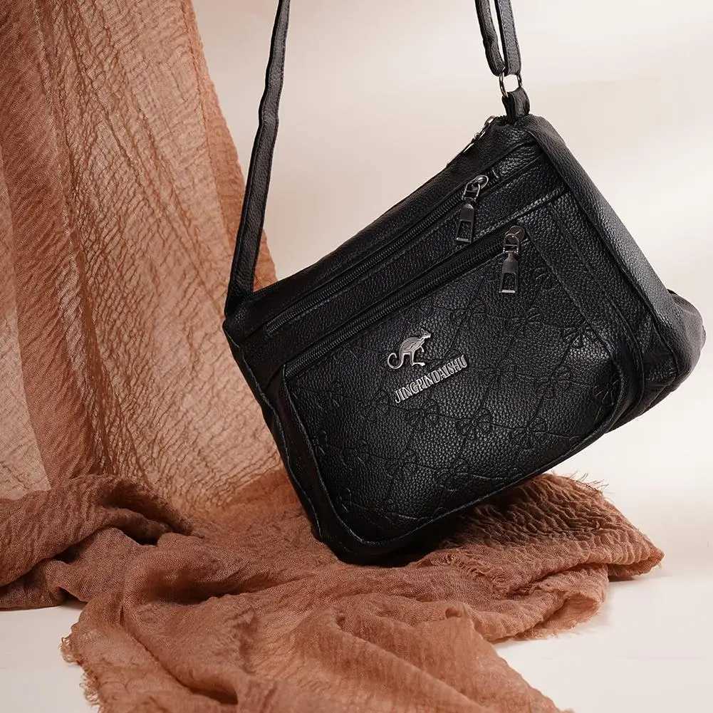 Casual Crossbody Bag Simple Large Capacity Multi-layered Shoulder Bag for Mom Fashionable Vintage PU Leather Polyester LiningT2511112