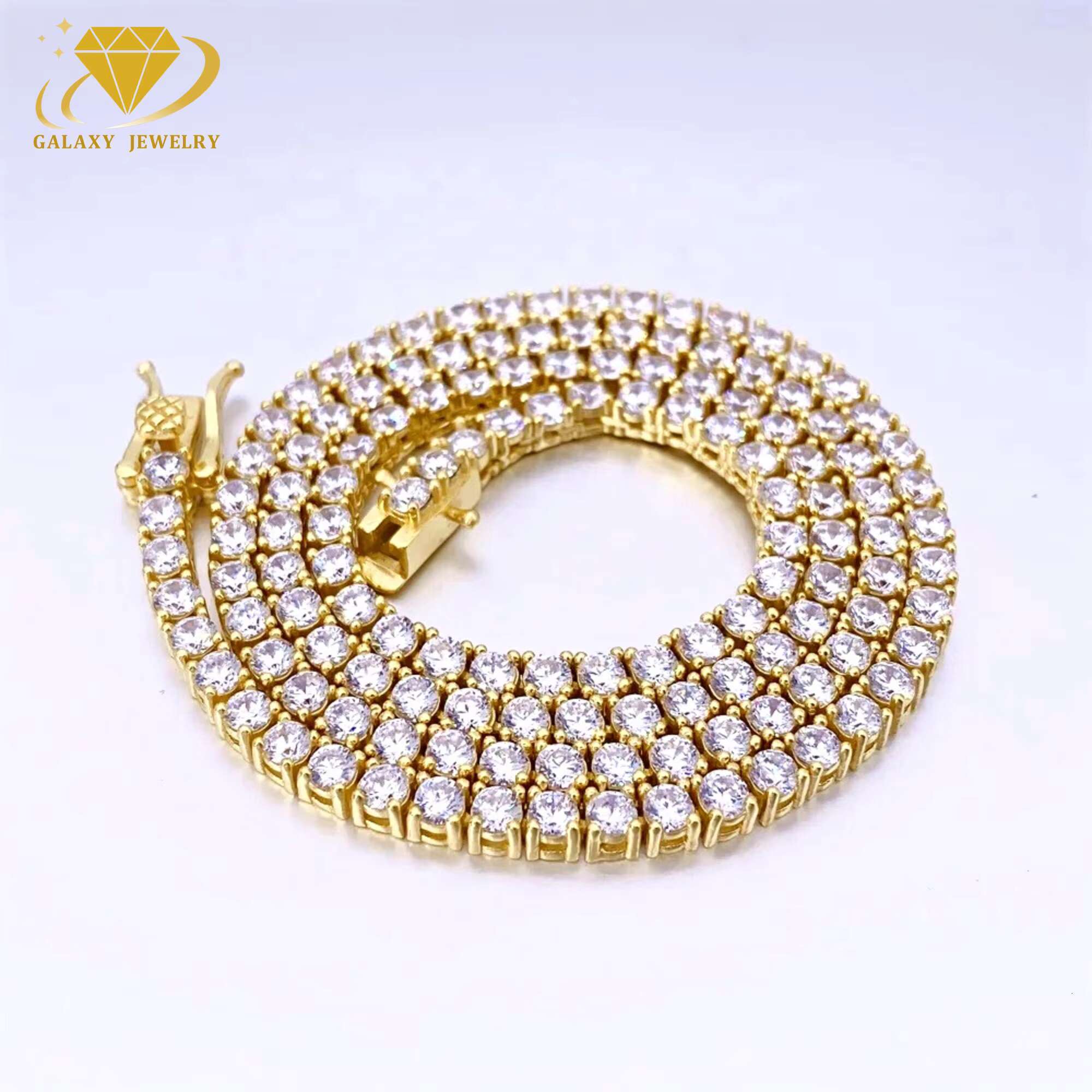 Hot Selling Tennis Chain 4mm 5mm 6mm Round Cut Moissanite Diamond S925 Iced Out 10k 14k 18k Gold Plated Tennis Bracelet Necklace