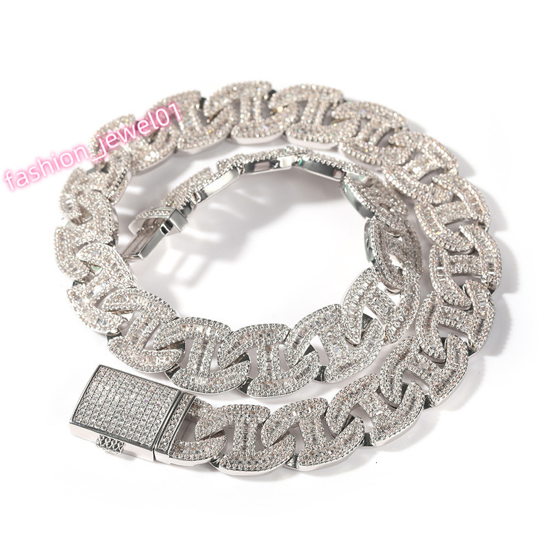 Hip-hop Trendy 16MM Wide S925 Silver Baguette Moissanite Diamond Cuban Link Chain Necklace