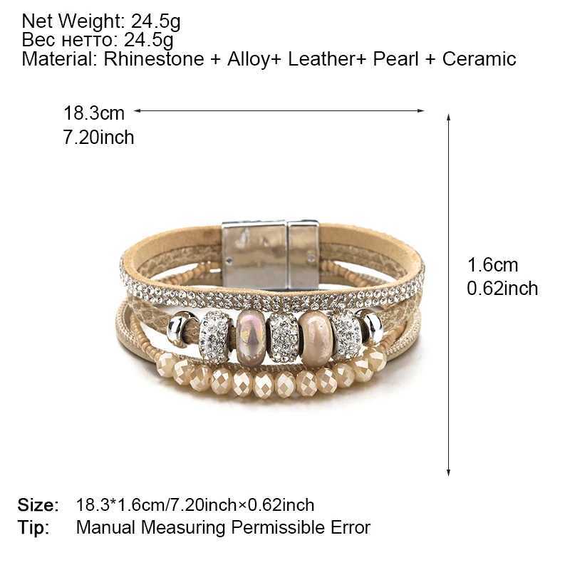Amorcome Multilayer Leather Bracelets for Women Magnetic Clasp Boho Ceramic Bead Charm Wrap Bracelet Female Jewelry DropshippingC250411