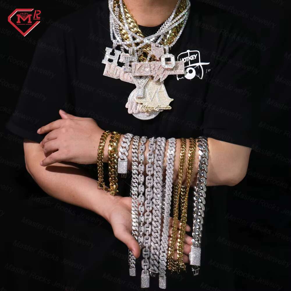 6-15mm Moissanite Cuban Link Necklace Miami 925 Silver Hip Hop Jewelry Moissanite Cuban Chain