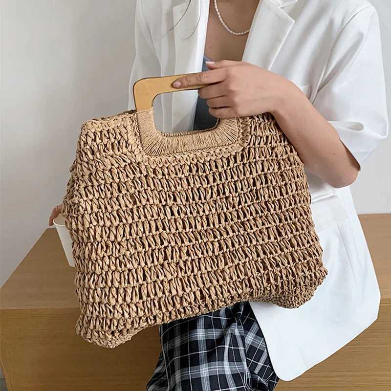Summer woven Str handbag womens wooden handbag large capacity travel beach bag Fi style handbag hollow handbag BolsaXJ250412