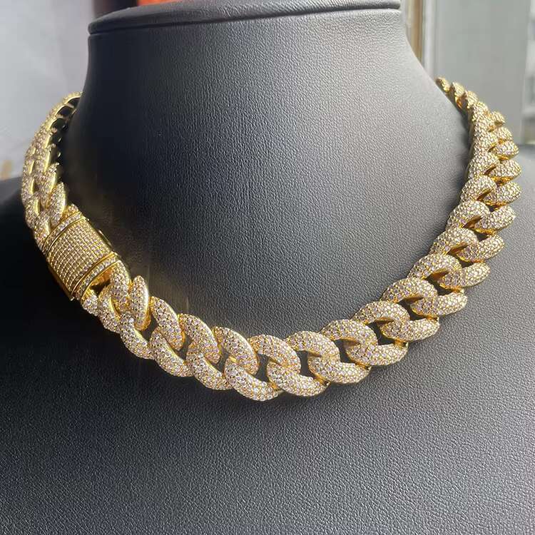 Solid Gold Plated 925 Sterling Silver 13mm-15mm Wide Moissanite Cuban Link Chain Iced Out Necklace for Men for Gifts Parties