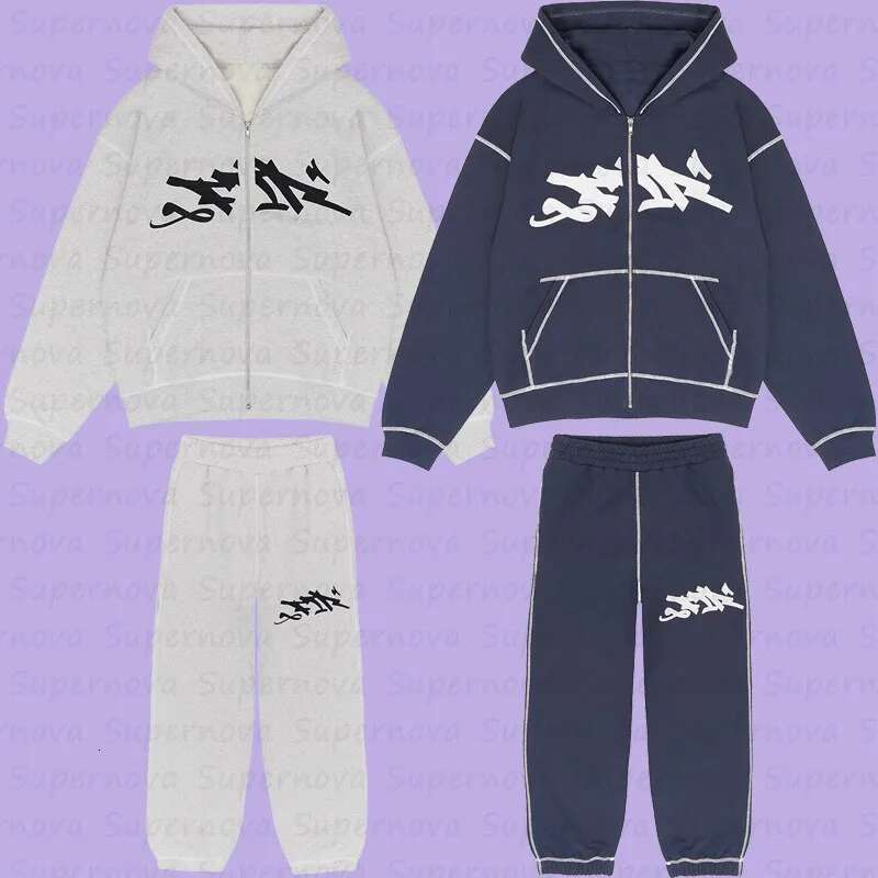 Aesthetic Fashion Trendy Oversized Clothing Y2k Zip Up Hoodie New Hoodies Sweatshirts Men's Women Sweat-Shirt Set 2000S