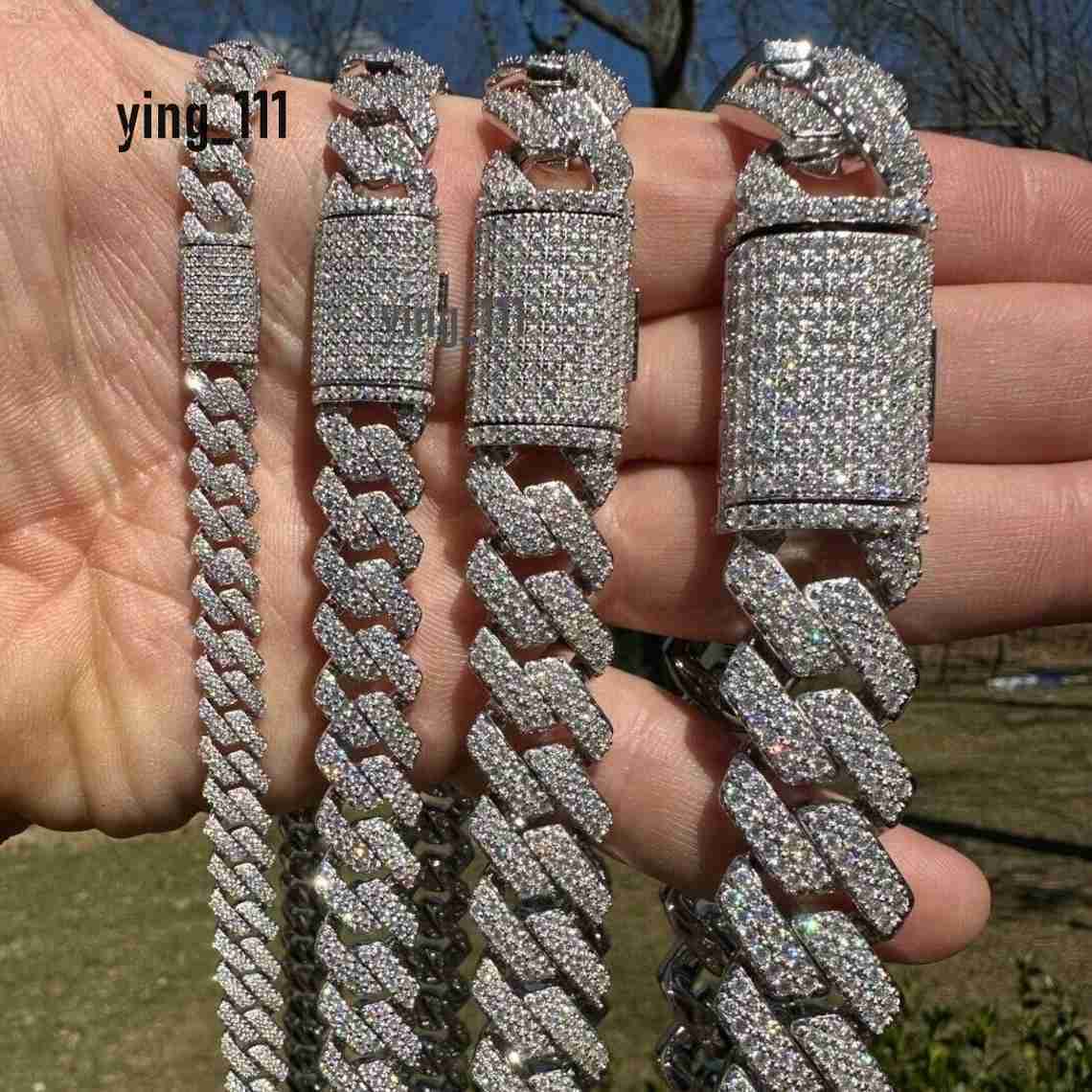 Luxury Vvs Moissanite Cuban Chain Solid Sterling Silver Hip Hop Necklace 8-20mm Iced Out Prong Link