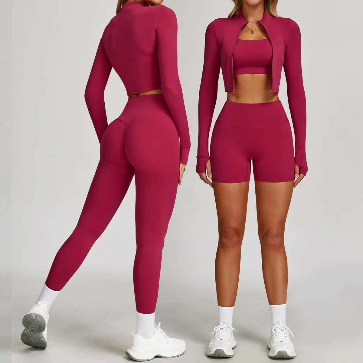 New Yoga Set 3 Piece Women Long-sLEeved Sports Bra Yoga Suit Gym LEggings Outfit FitnESS Workout Set Sportswear Tracksuit J251112