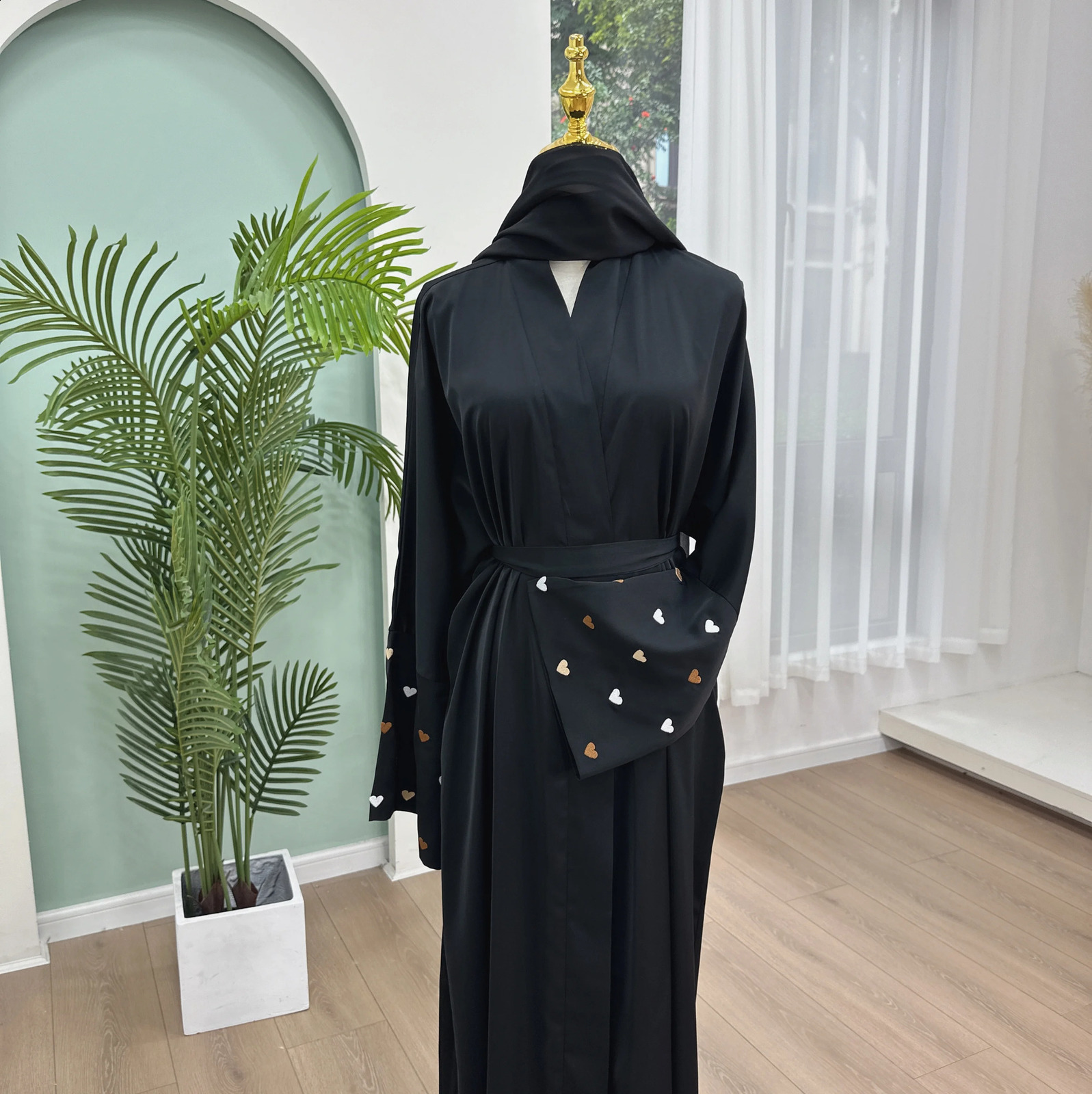 Islamic womens clothing love y kimono Abaya with headscarf set Dubai Saudi Muslim open style long front female LR783 250411