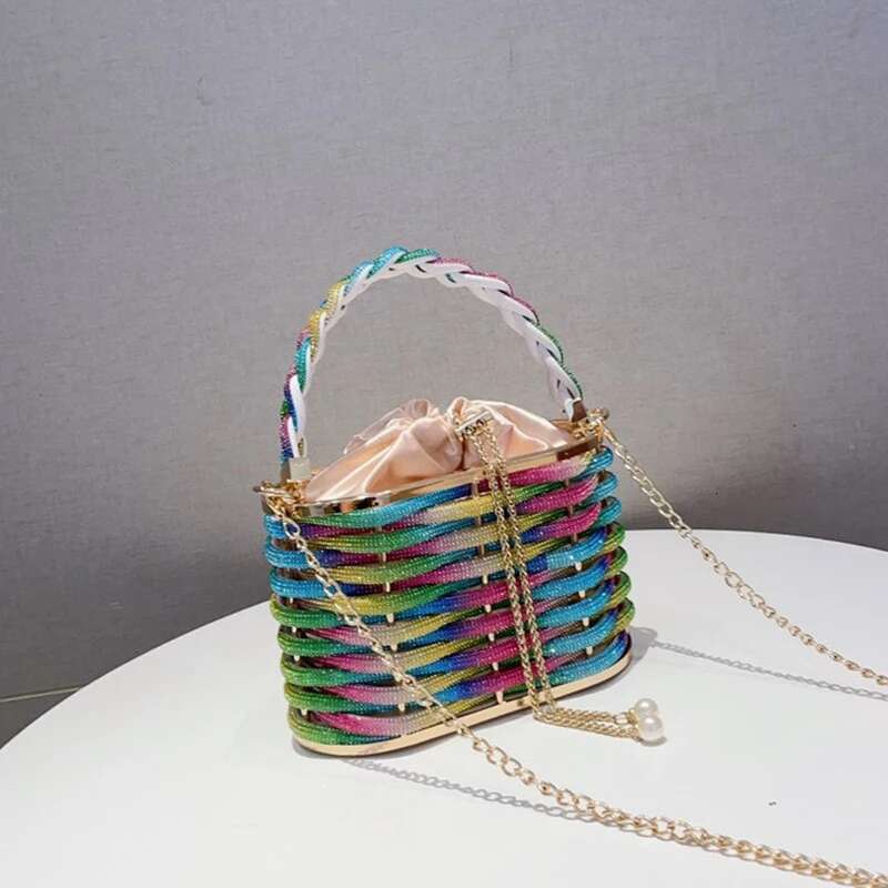 Women Black/Pink/Green/Blue/Fushia Wedding Stones Handbags Lady Top Handle Rhies Handbag For Party Crystal Clutches Bags