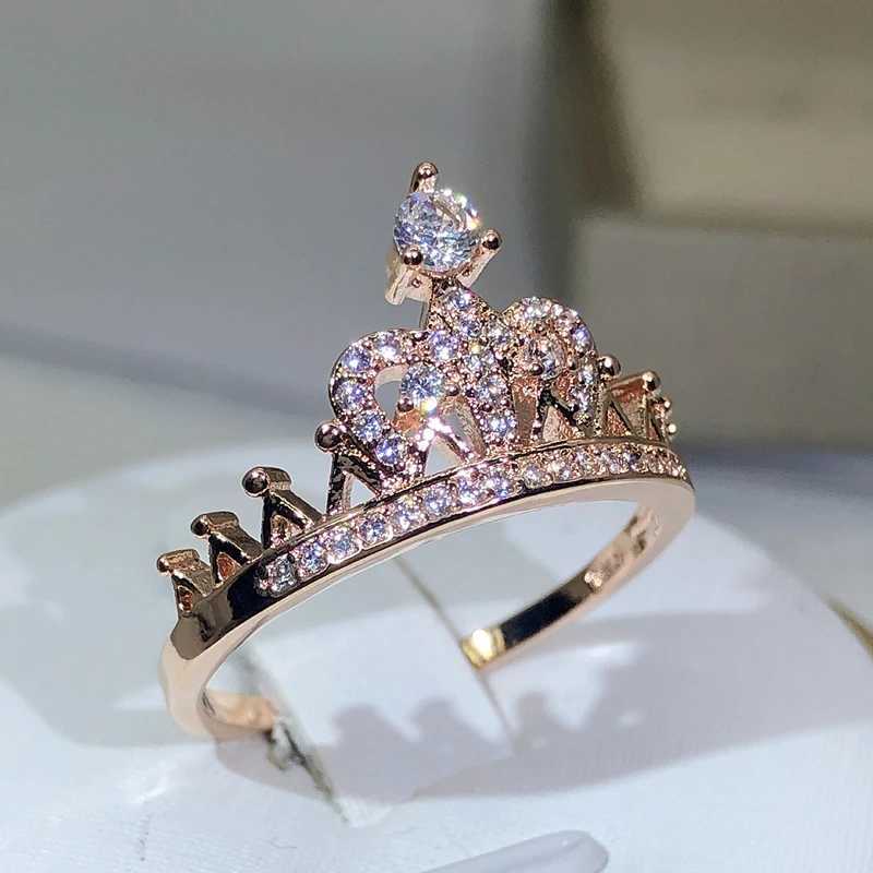 925 Silver Exquisite Printed Crown Ring Womens Rose Gold Zircon Ring Engagement Birtay Jewelry GiftXJ250412