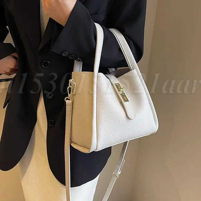 2024 Trend Womens PU Leather Handbag with Inner Bag Magnetic Lock Bucket Bag Double Handle Solid Cross Shoulder BagXJ250412