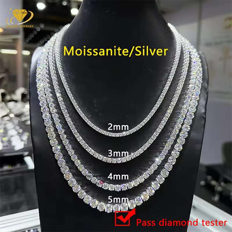 Wholesale Gold Plated Jewelry Pass Diamond Tester Silver 925 Tennis Chain 2mm-6.5mm Moissanite Tennis Necklace Bracelet Men