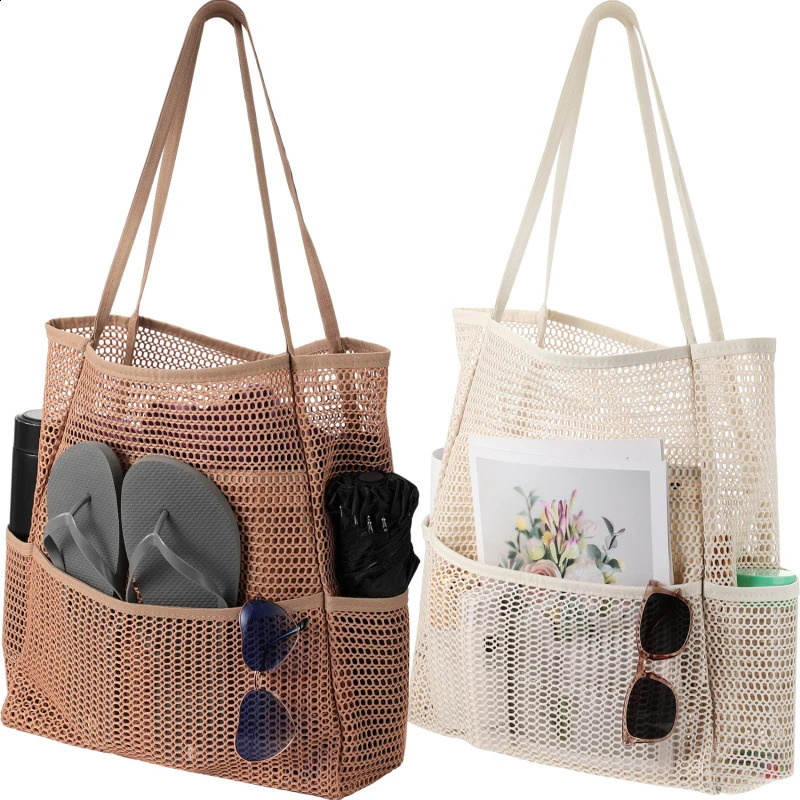 Multi Pockets Summer Beach Bag For Towels Mesh Durable Travel Handbag Toys Organizer Waterproof Underwear Swimming Storage Bag 250407