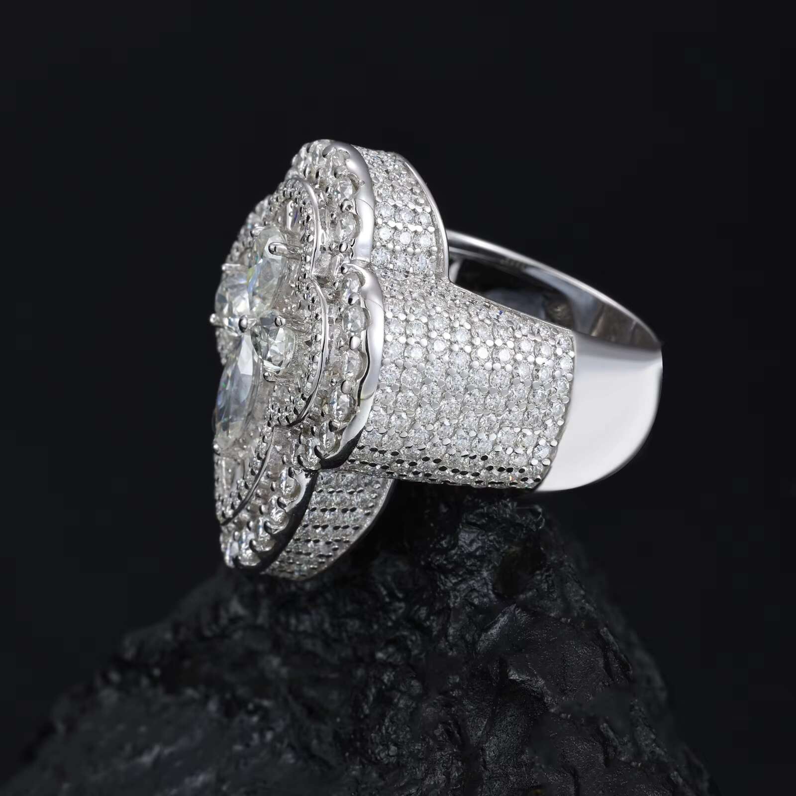 Mens Hip Hop Style 925 Sterling Silver Ring With Lab Created Moissanite and 18k Gold Overlay for the Ultimate Urban Statement