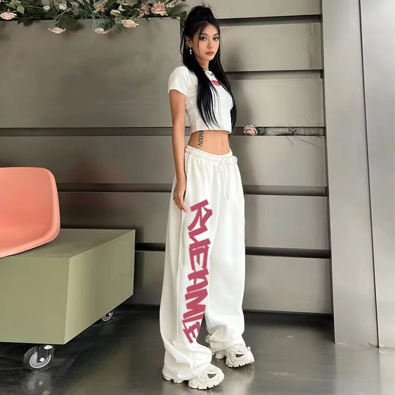 Street Dance Hip Hop Womens Sports Pants High Waist Letter Printing Y2K Trouser Summer Collection Retro Womens Pants 250408