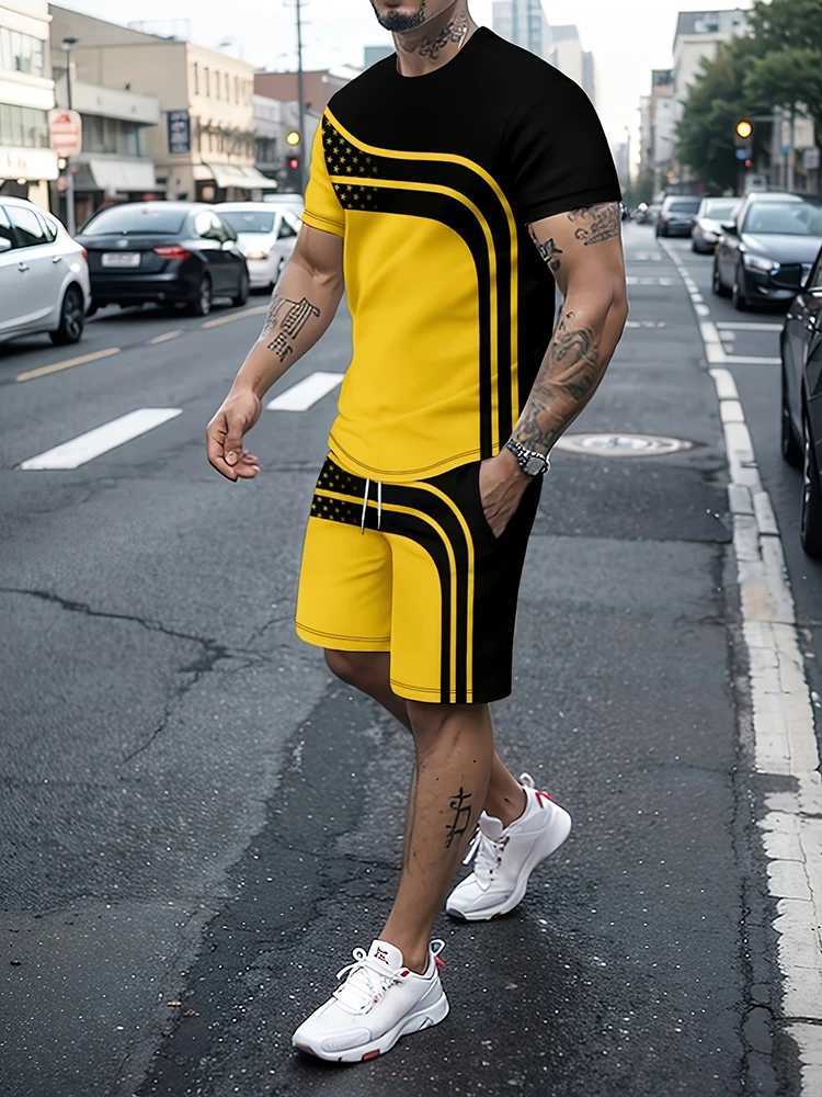 Summer Outdoor Street Fashion Mens T-shirt Daily Casual Mens Sports Shorts Mens T-shirtXJ250412