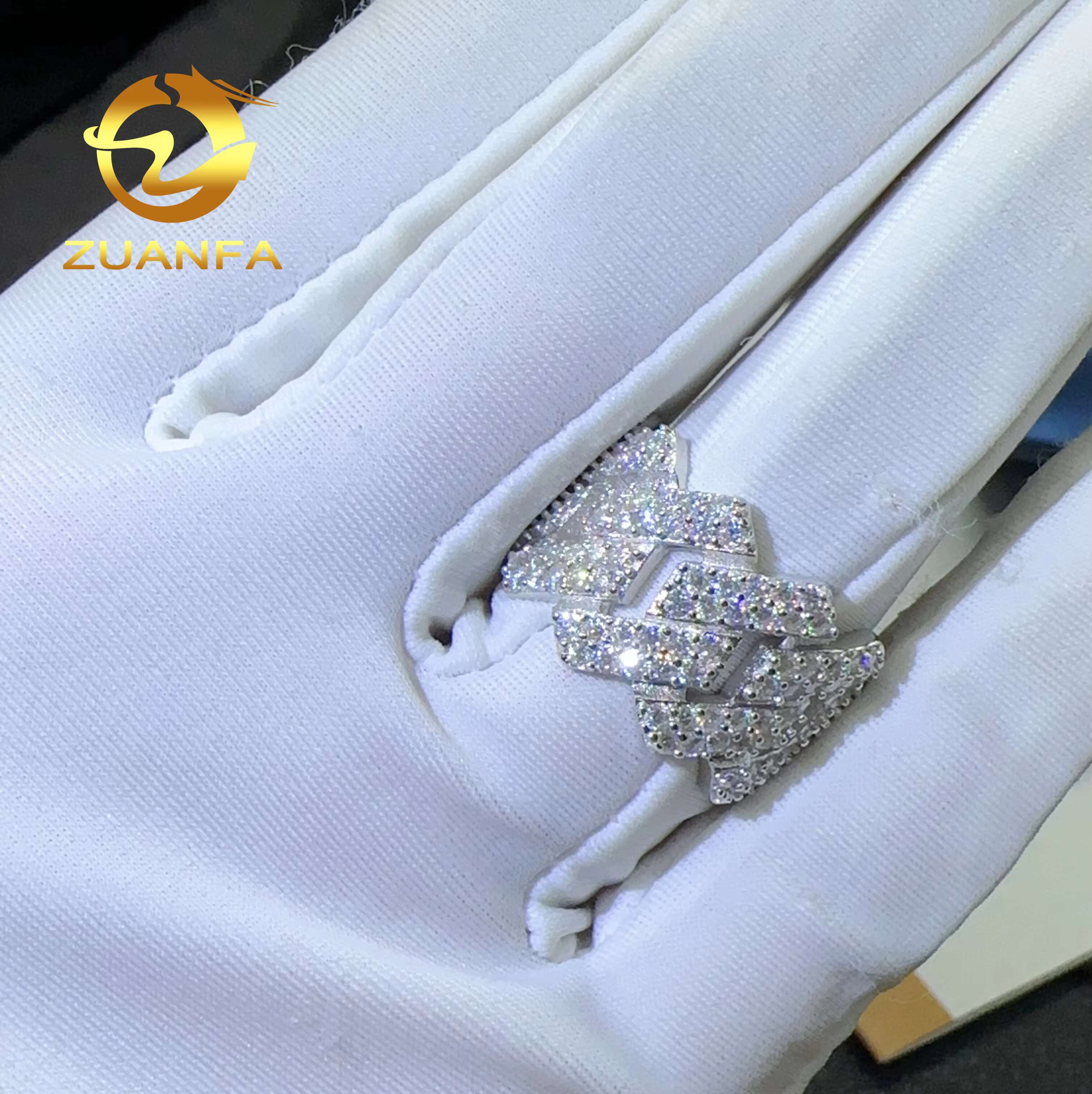 Zuanfa Jewelry Moissanite Rings 925 Sterling Silver Men Vvs1 Moissanite Hip Hop Ring Diamond Rings Men