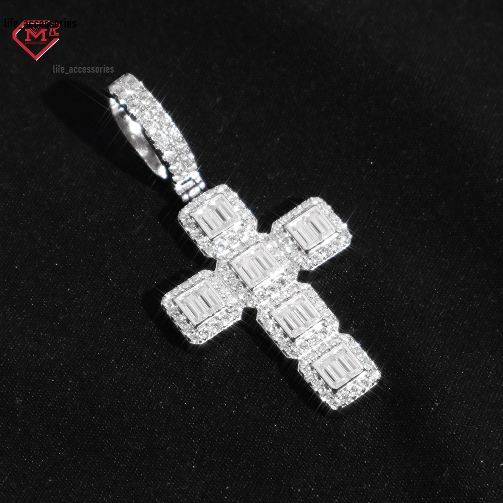 14K Moissanite Cross Pendant White Gold Plated Diamond Custom Fully Iced Out Moissanite Pendant
