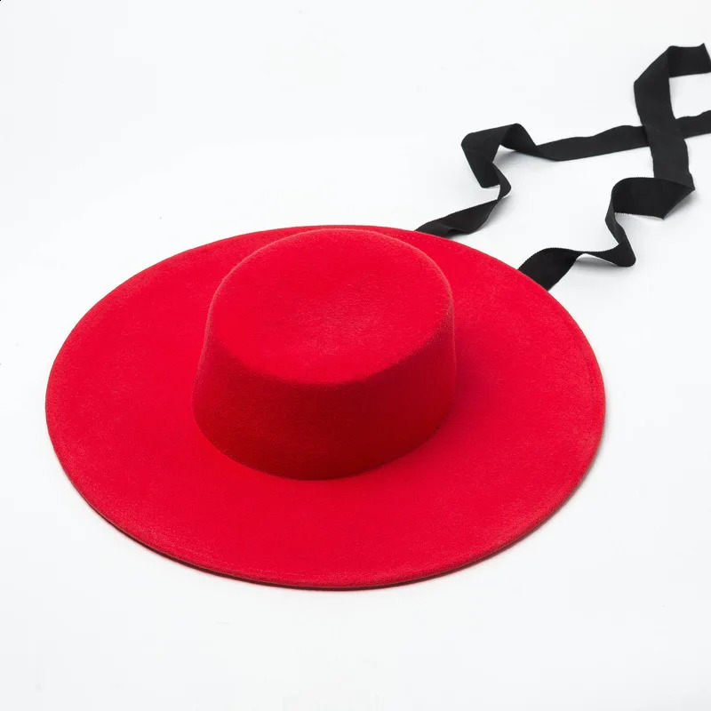 fashion simple woolen top hat ladies wool felt bandage flat hat 250408