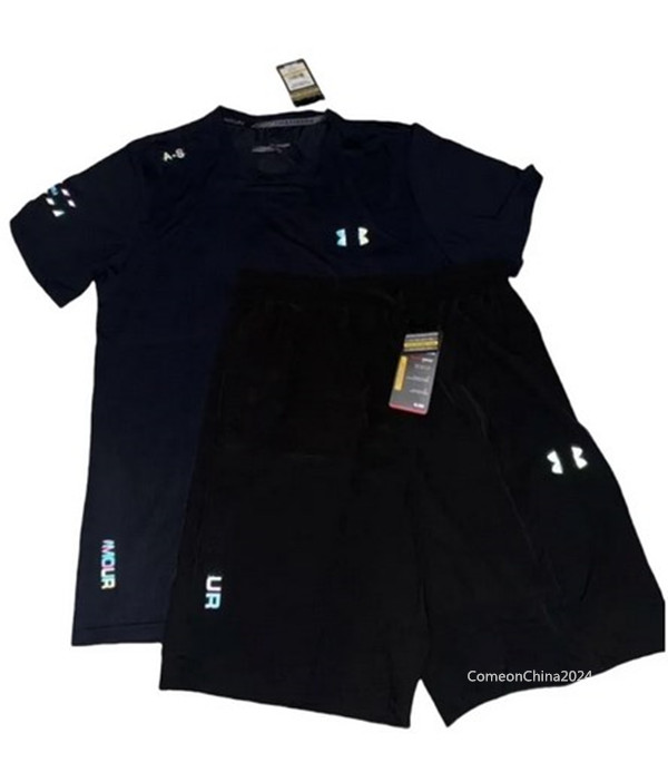 Mens Summer Quick Drying T-shirt Training Set Short Sleeve Track Field Reflective Running Fitness Basketball Sportswear tracksuit gym shorts