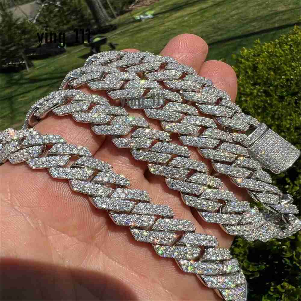 Moissanite Chain Western Style Full S925 14mm Cuban Men Necklace Gold Plated Sterling Silver