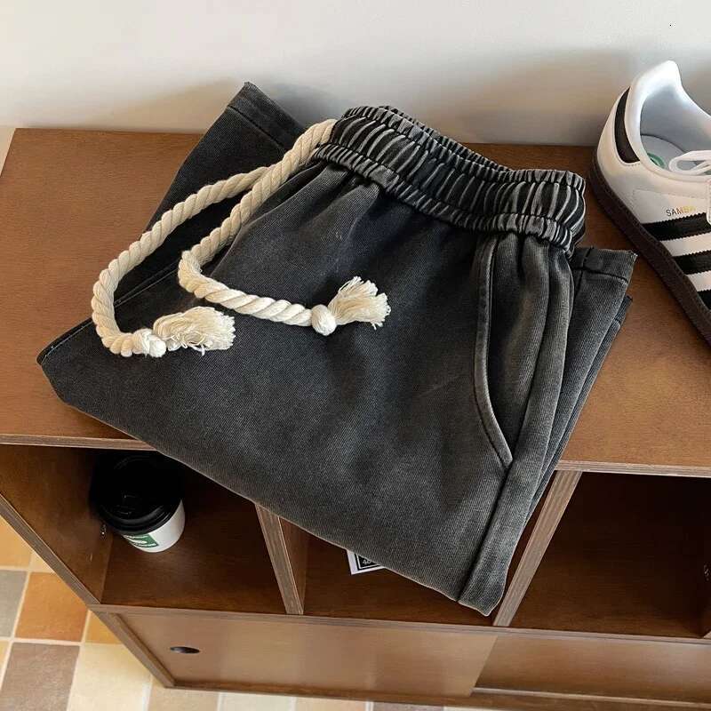 Plus size hip hop summer casual gothic washed men's solid color y2k ins knee-length shorts