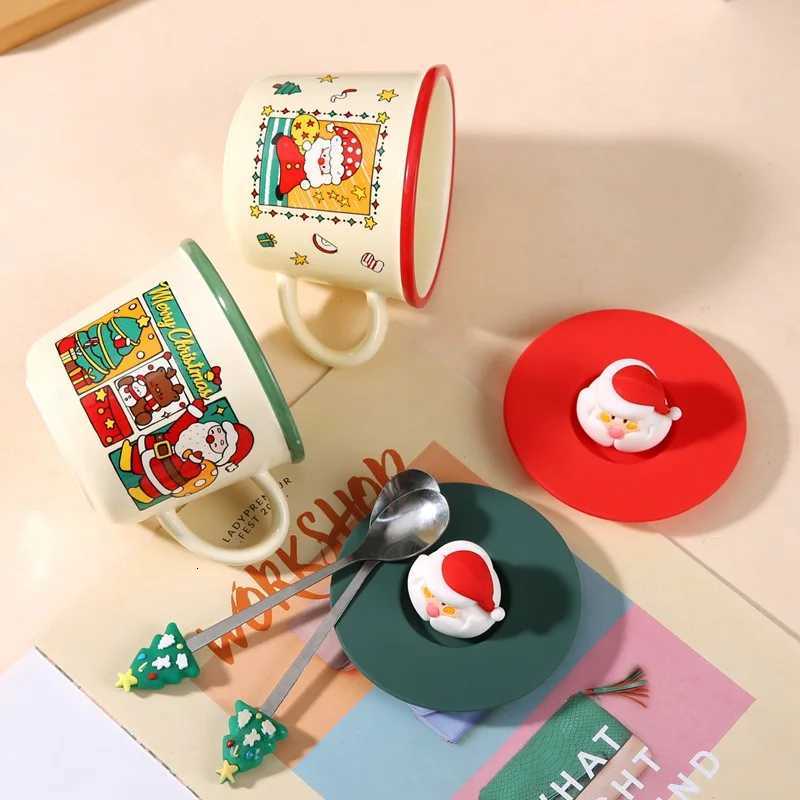 Christmas Festive Christmas Themed Ceramic Coffee Mug with Lid Spoon Holiday Gift Box Cartoon Design New Year Souvenir Y251112