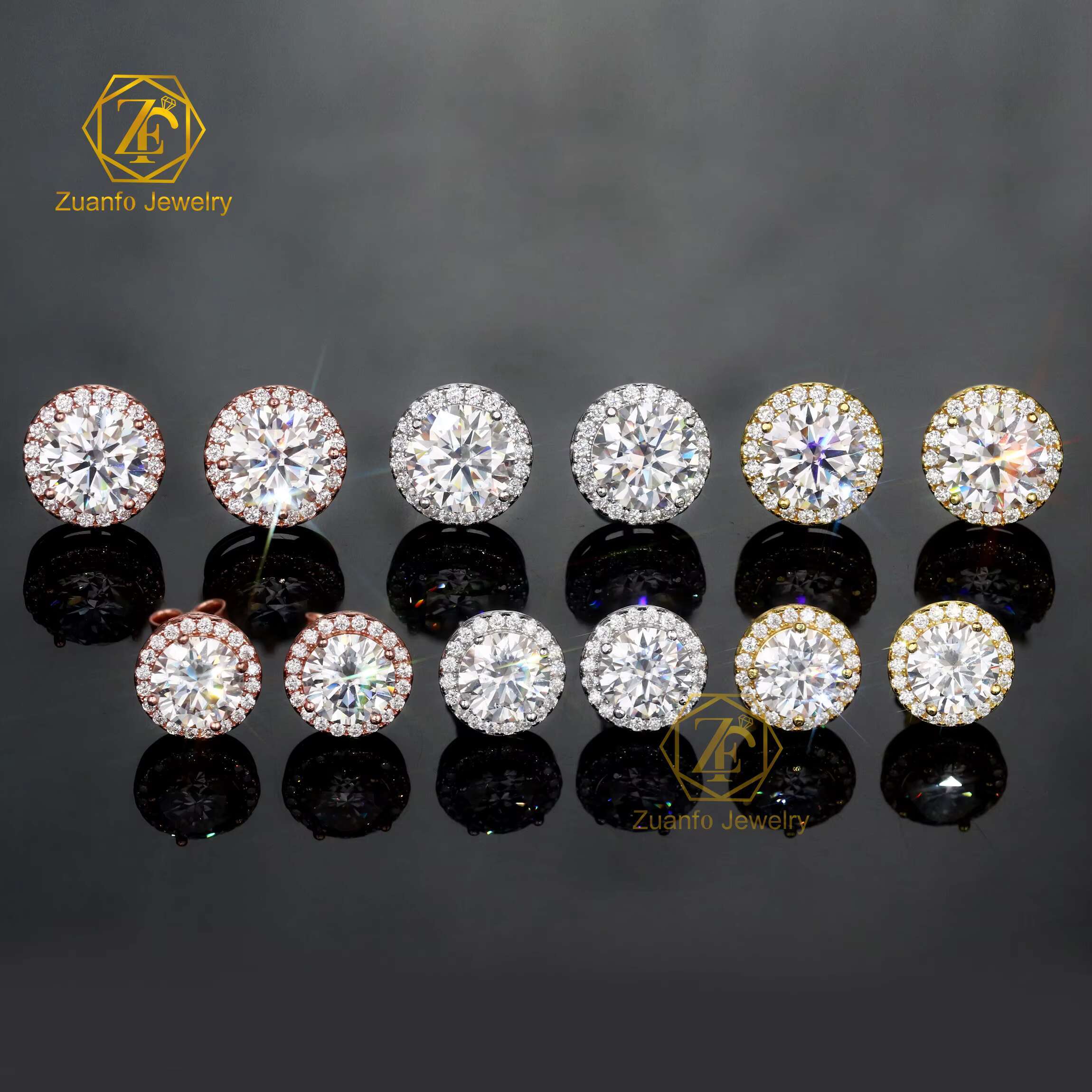 Diamond Tester 925 Silver 6.5mm 8mm Round Brilliant Cut D VVS Moissanite Halo Earrings for Women Pass Product