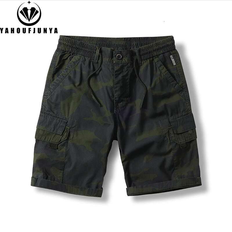 2024 Summer Outdoors Casual Camouflage Cargo Shorts Men Design Baggy Elastic Waist Breathable Straight Fashion Short Male