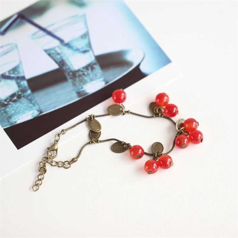 Sweet Cherry Girls Bracelets Antique Color Chain Coin Pendants Female Bangle Vintage Boho Bracelets Summer pulseras mujerC250411