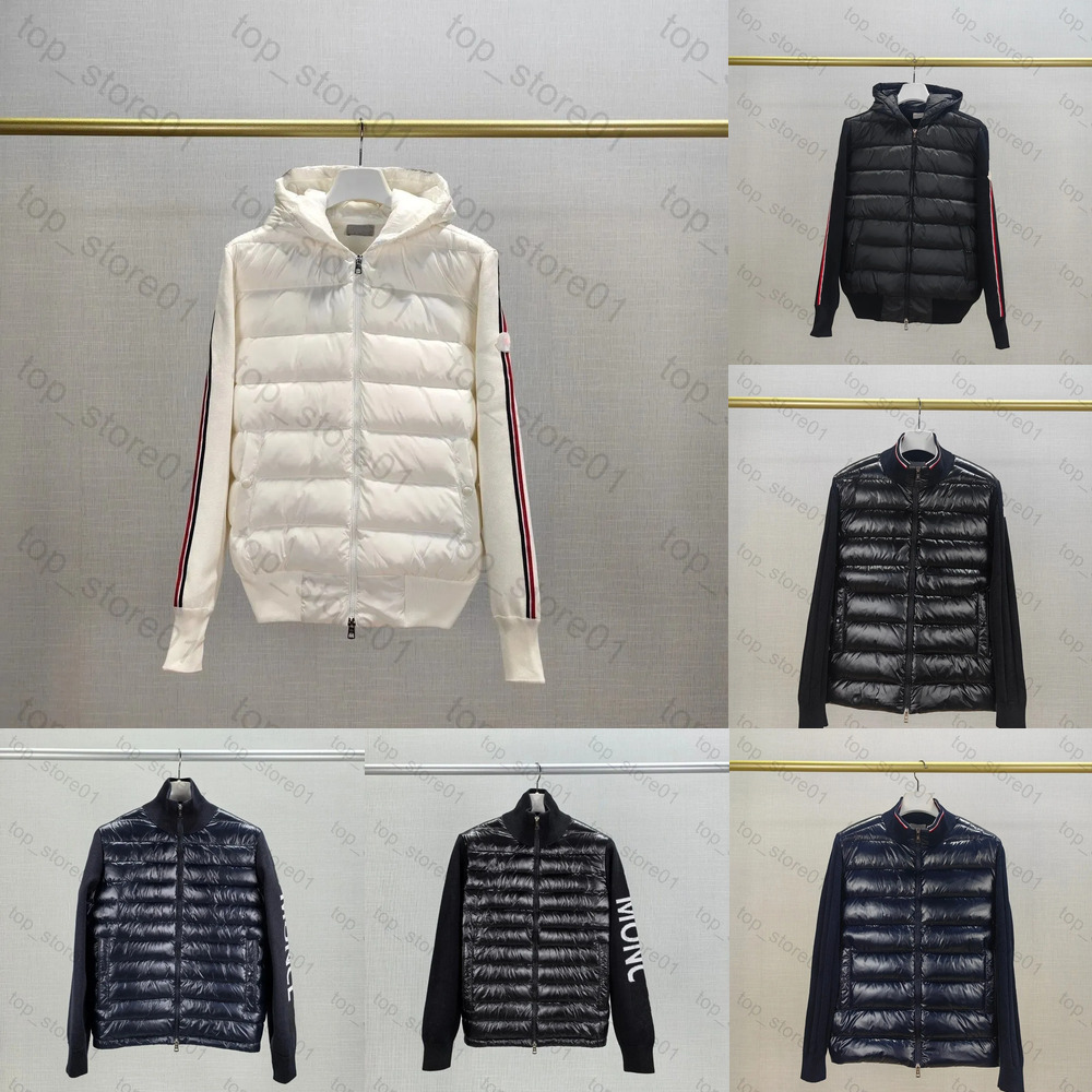 Designer Mens Down Parkas Winter Puffer Jackets Luxury Embroidered Badge Stand Collar Knitted Splice Sweater Lightweight Jacket Casual Warm Coat Fluffy Vest Coat