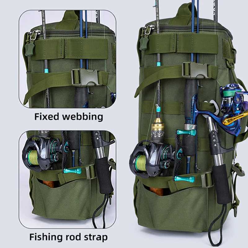 Multifunctional Fishing Backpack Tackle Bag with Rod Holders Fish Equipment Storage Molle Pack Camping Hiking Outdoor Sports Bag Z250411
