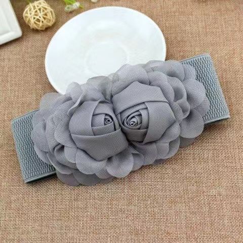 Classic Double Flower Elastic Korean Edition Women's Fashion Dress Accessories Waist Cover Versatile Belt