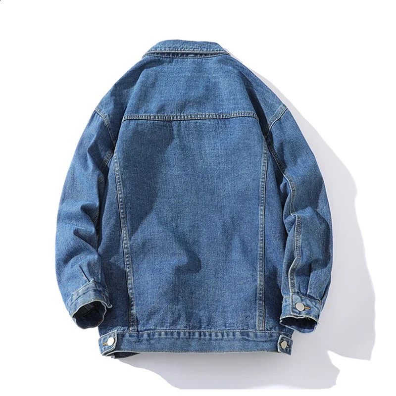 Blue mens denim jacket single-layer square collar long sleeved jacket available in green black yellow white and purple 250411