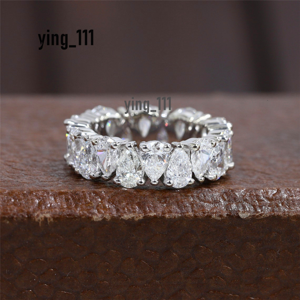 Jewelry 18K Real White Gold Pear Cut 5.0*3.5mm Lab Diamond Full Set Eternity Ring For Women Wedding Band CVD HPHT Gold Anniversary Gift Ring Band