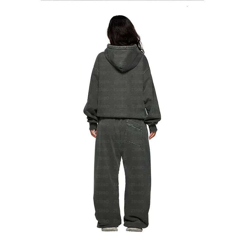 Casual New American Personality Print Fashion Washed Cloth Vintage Hooded Y2k Warm Street Sport Pants Top Suit Autumn And Winter