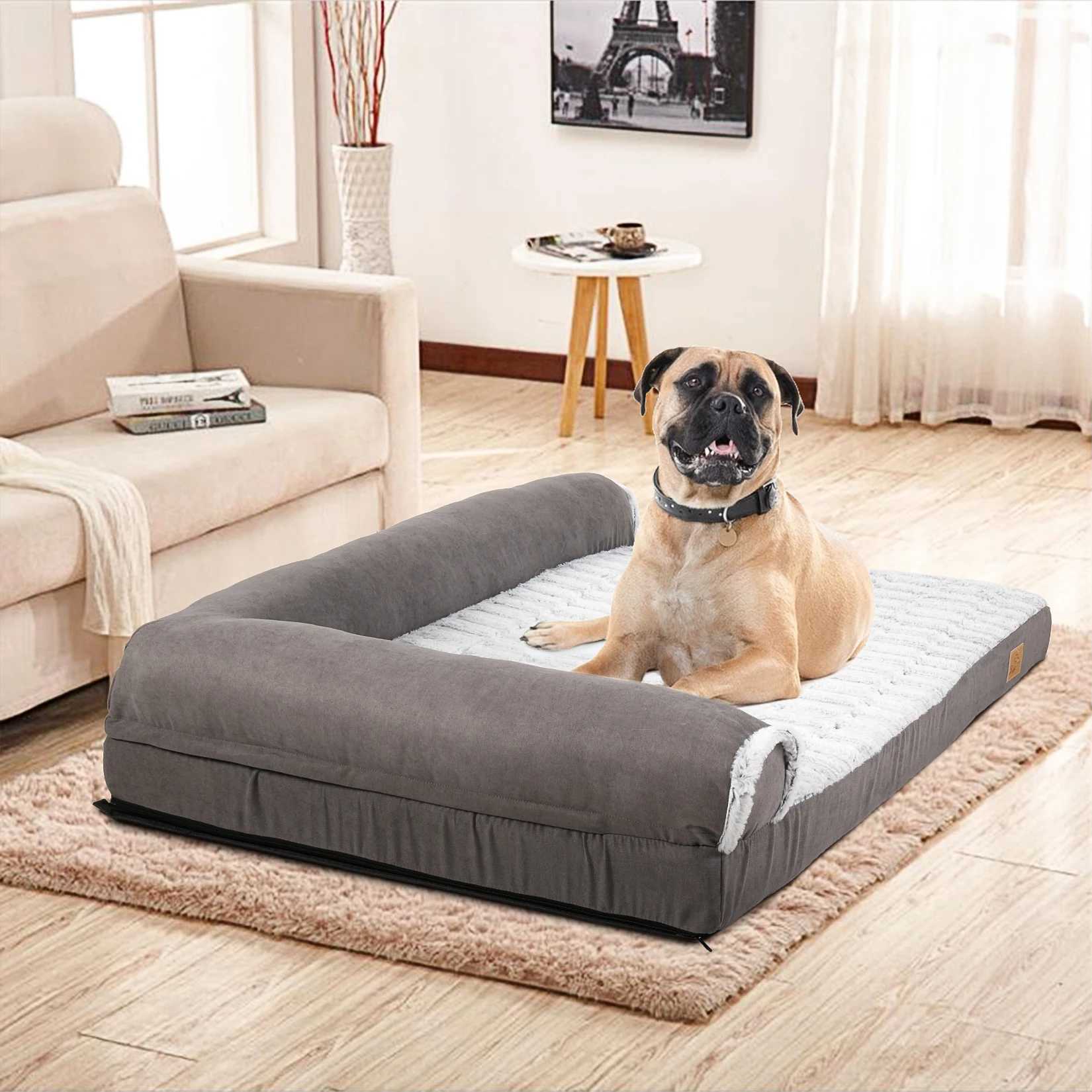 Waterproof plush dog bed warm cat comfortable lounge foam self heating pet kettle machine washable dog bed X250412