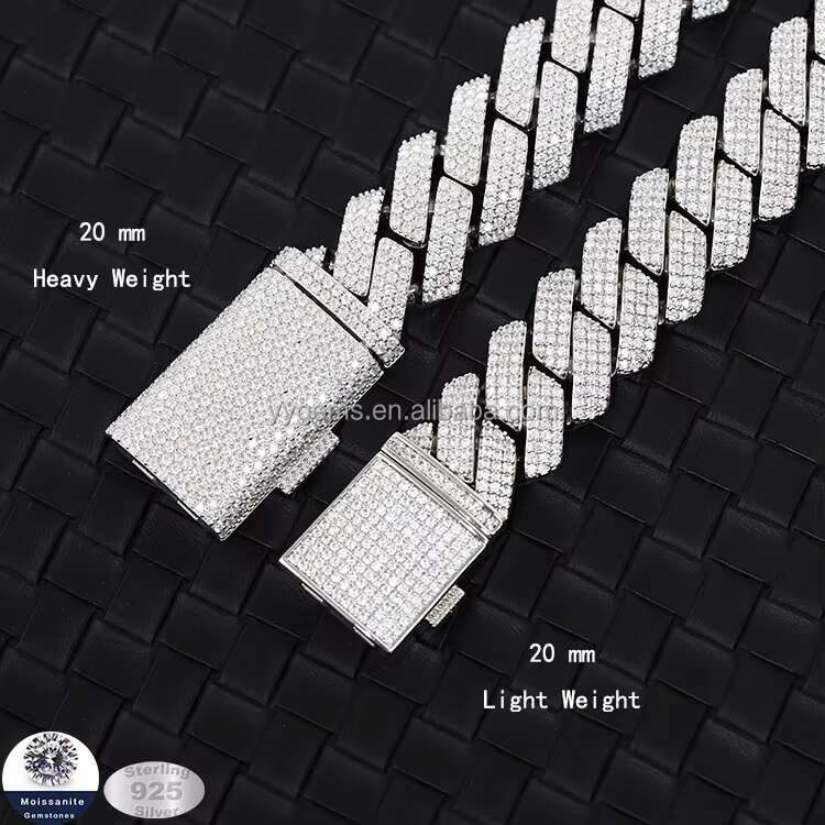 Rts 925 Silver 20 mm Wide 3 Rows ICED OUT Cuban Link Chain with GRA Vvs Diamond Moissanite for Rapper Hiphop Jewelry