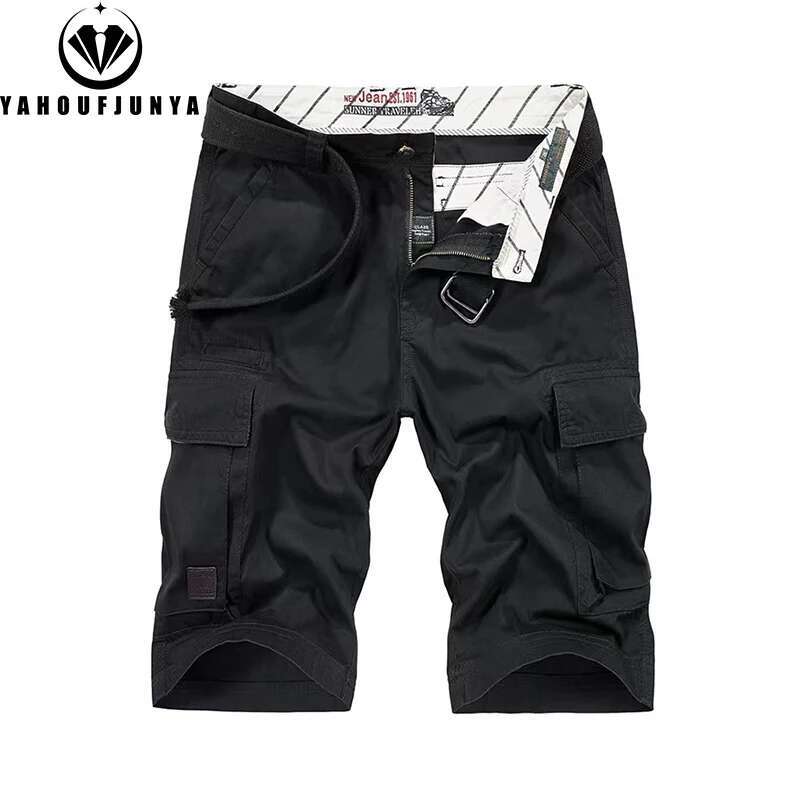 Hots 2025 Summer Solid Color Cotton Cargo Straight Men Outdoor Leisure Button High-Quality Design Shorts Male Pants