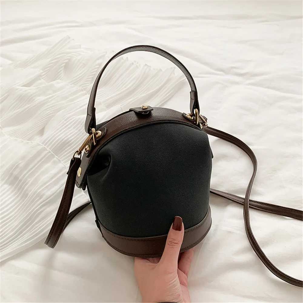 New retro Fi womens bucket bag travel shoulder messenger bag womens frosted leather handbag metal bucket handbagXJ250412