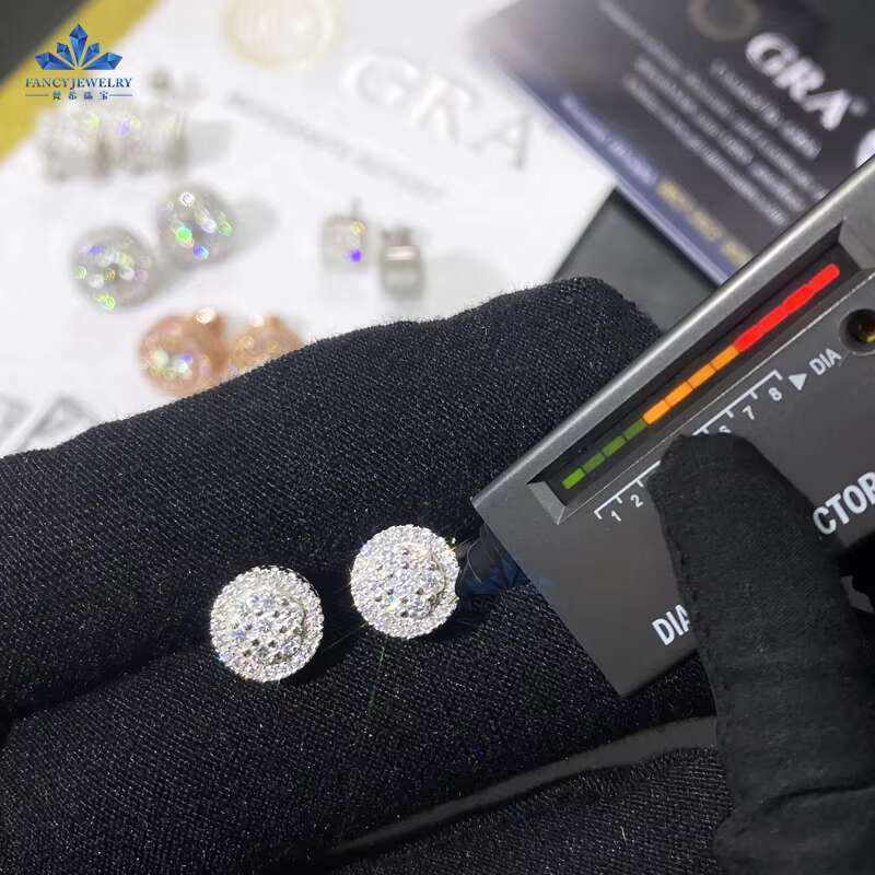 Hot Sale Vvs Moissanite Cluster Earring Studs Iced Out Round Brilliant Cut Diamond Silver Earrings Stud Flower Earrings