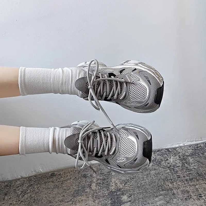 2024 new fashion casual sports wens shoes mesh surface breathable retro do old dirty shoes thick soles increase daddy shoes Z250411