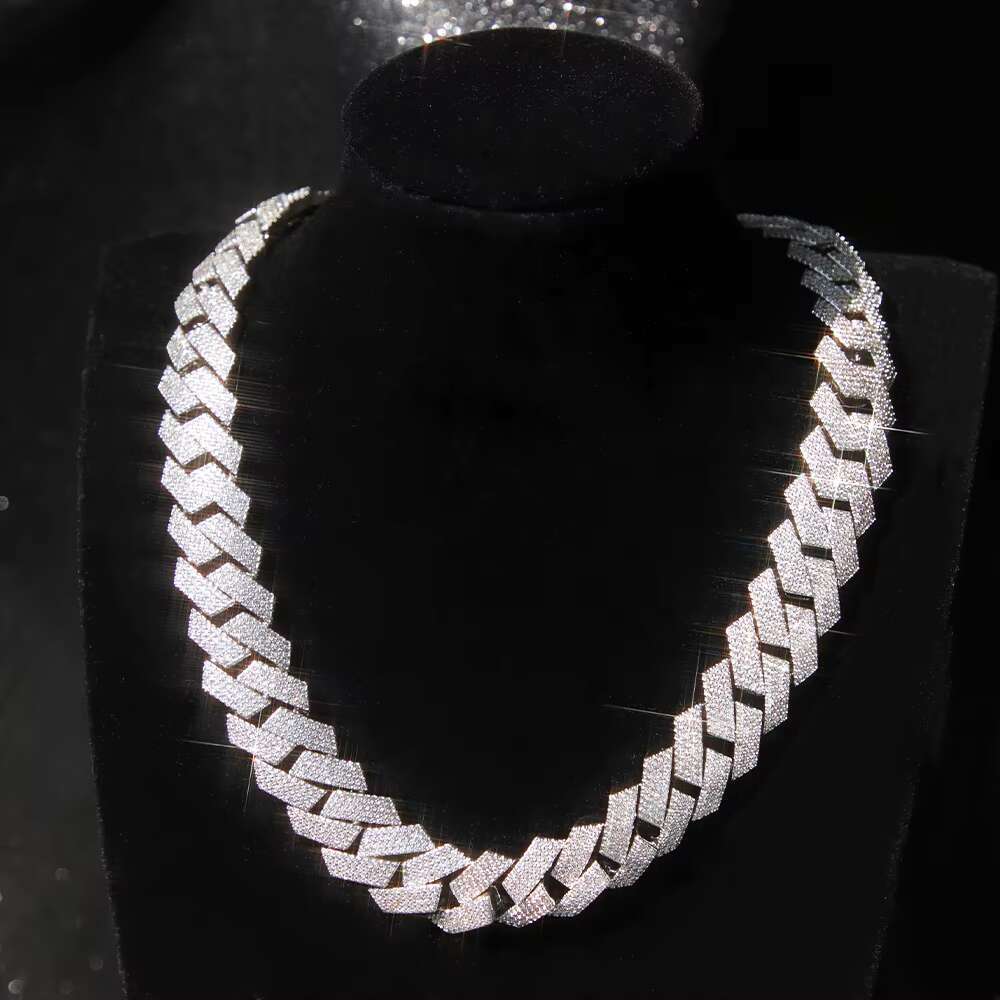 RTS Heavy Weight 4rows 20mm Width Moissanite Chain Men Diamond Necklace S925 Silver Cuban Link Chains Jewelry