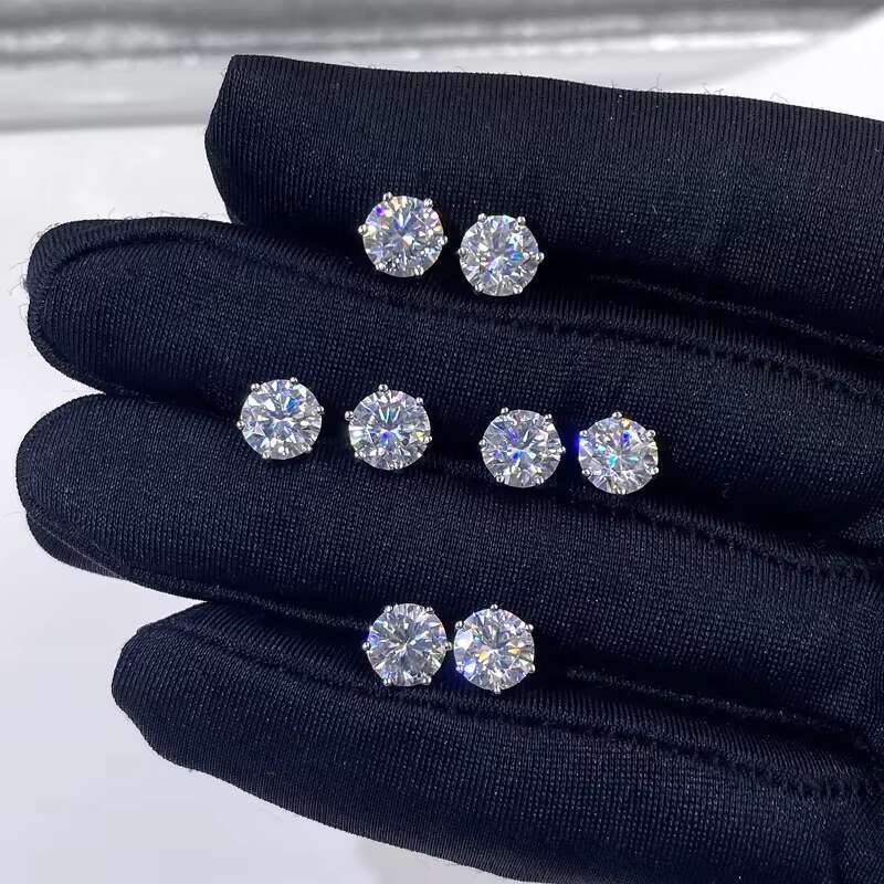 VVS Diamond Earring Factory Cheap Price Solid Gold Plated 925 Sliver Round Brilliant Cut Moissanite Hoop Stud Earrings Men Women
