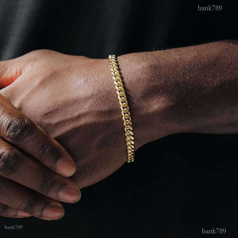 Mens 18K Gold Plated Stainless Steel Bracelets High Polished Six-sided Grind Miami Cuban Link Chain Titanium Steel Bracelet