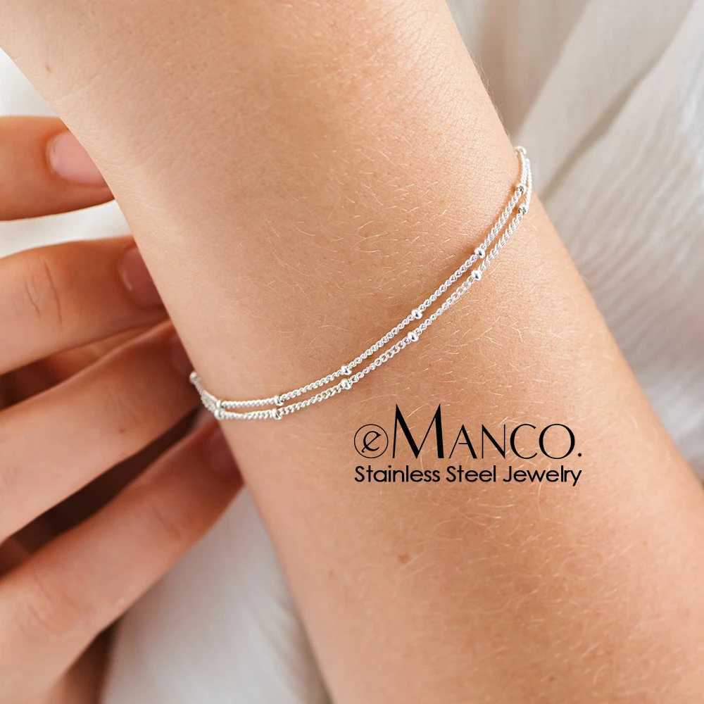 eManco Simple Womens Ball Chain Bracelet New Layered Thin Beads Accessories Stainless Steel Jewelry Gifts WholesaleC250411