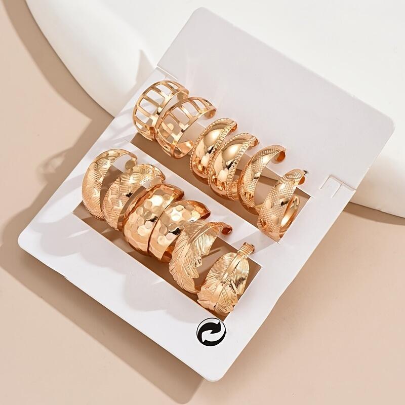 Exquisite Gold-Tone Hoop Earrings Set - Stylish and Versatile Jewelry for Women