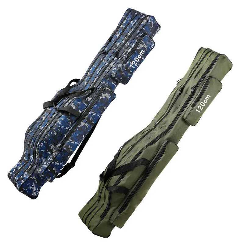 Fishing Rod Bag 120cm 2/3 Layer Rod Carrier Pole Storage Bag Porable Oxford Cloth Waterproof Zipped Case Fishing Tackle Tool Box Z250411