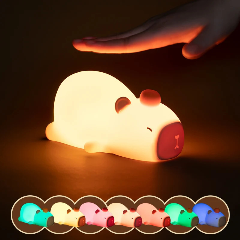 Capybara Cute Silicone LED Cartoon Night Light USB Charging Dimmable Sleep Night Light Used for Childrens Room Decoration Birthday Gifts 250411