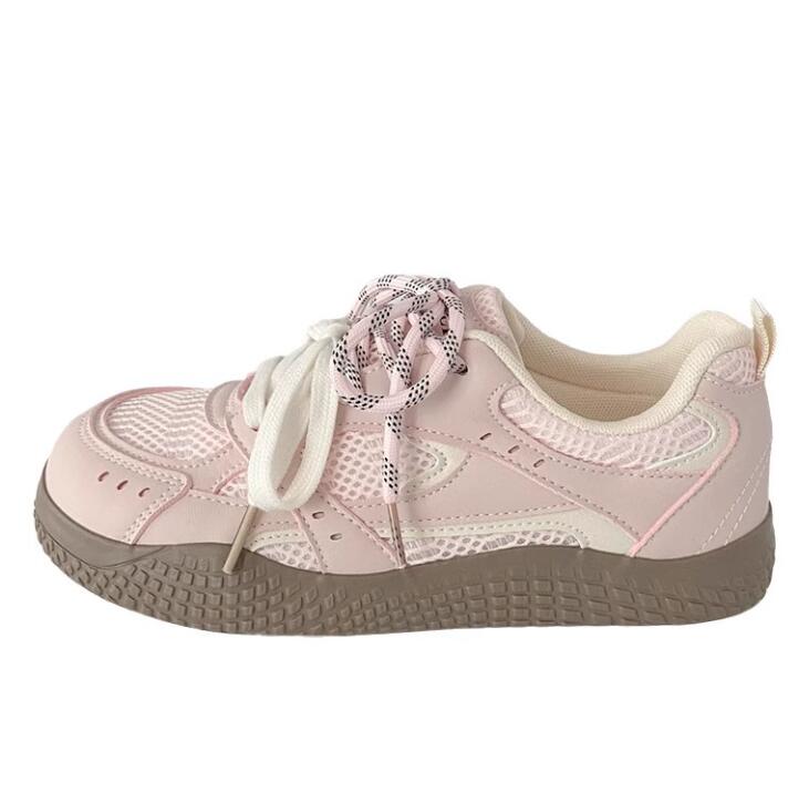 Pink double net German training board shoes for women ugly and cute spring and summer new style chic niche Korean version low top versatile sports whi