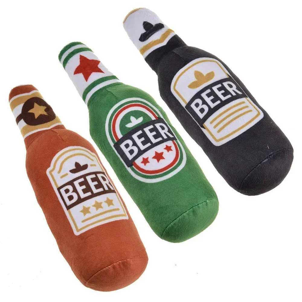 High Quality Dog plush toys pet squeeze printing beer bottle shaped toys dog bite resistant clean teeth chewing toys pet supplies interactive toys T25